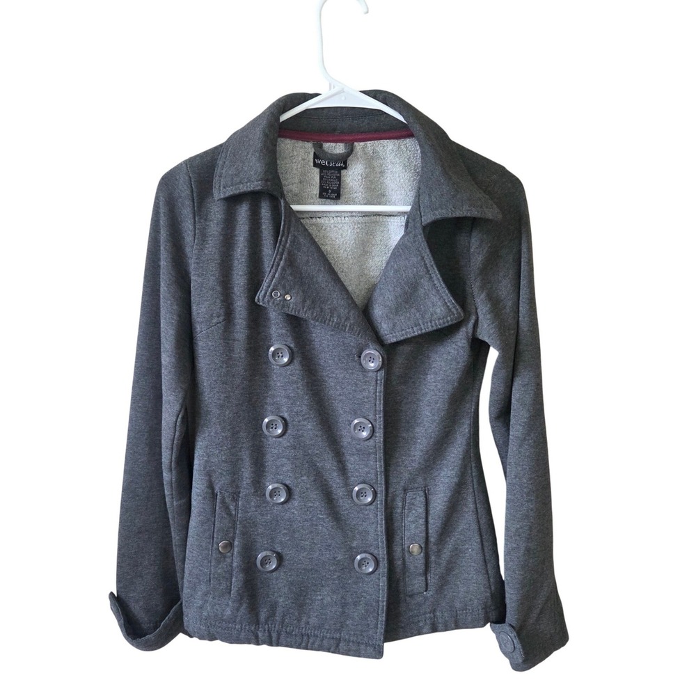 Wet Seal Charcoal Gray Fleece Pea Coat Double Breasted Y2K Mall Goth Coquette S